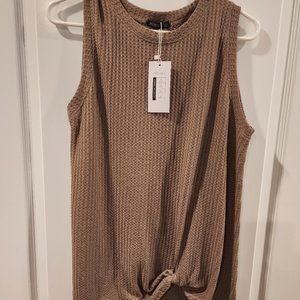 Sleeveless Twist Knot Waffle Knit Shirt Tank Top